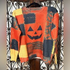 Patchwork Halloween Sweater - Orange and Black